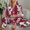 thumbnail image 6 of Pajamas for Women Sets, Big Eyes Koala Burgundy Lounge Sets Long Sleeve Button Down Night Shirts Sleepwear Pjs, 6 of 6