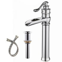 Waterfall Single Hole Single-Handle Vessel Bathroom Faucet With Pop-up Drain Assembly In Polished Chrome