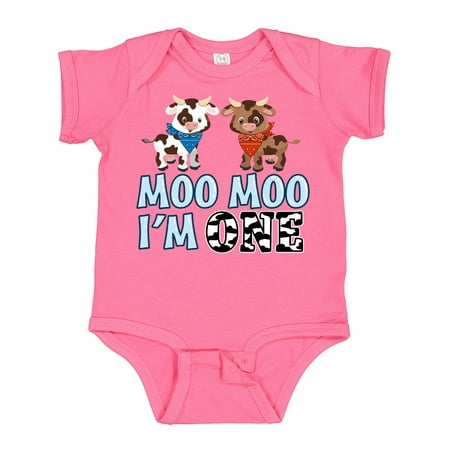 

Inktastic Moo Moo I m 1 with Cute Holstein Cows Gift Baby Boy or Baby Girl Bodysuit
