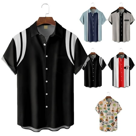 

Mens Kids Button Up Tees with Breast Pocket Vacation Blouses For Men