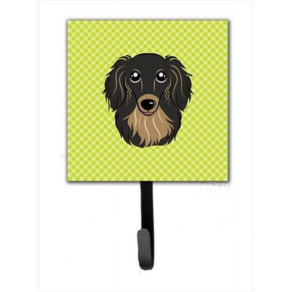 Carolines Treasures Checkerboard Lime Green Longhair Black and Tan Dachshund Leash or Key Holder 7Hx4.25W multicolor