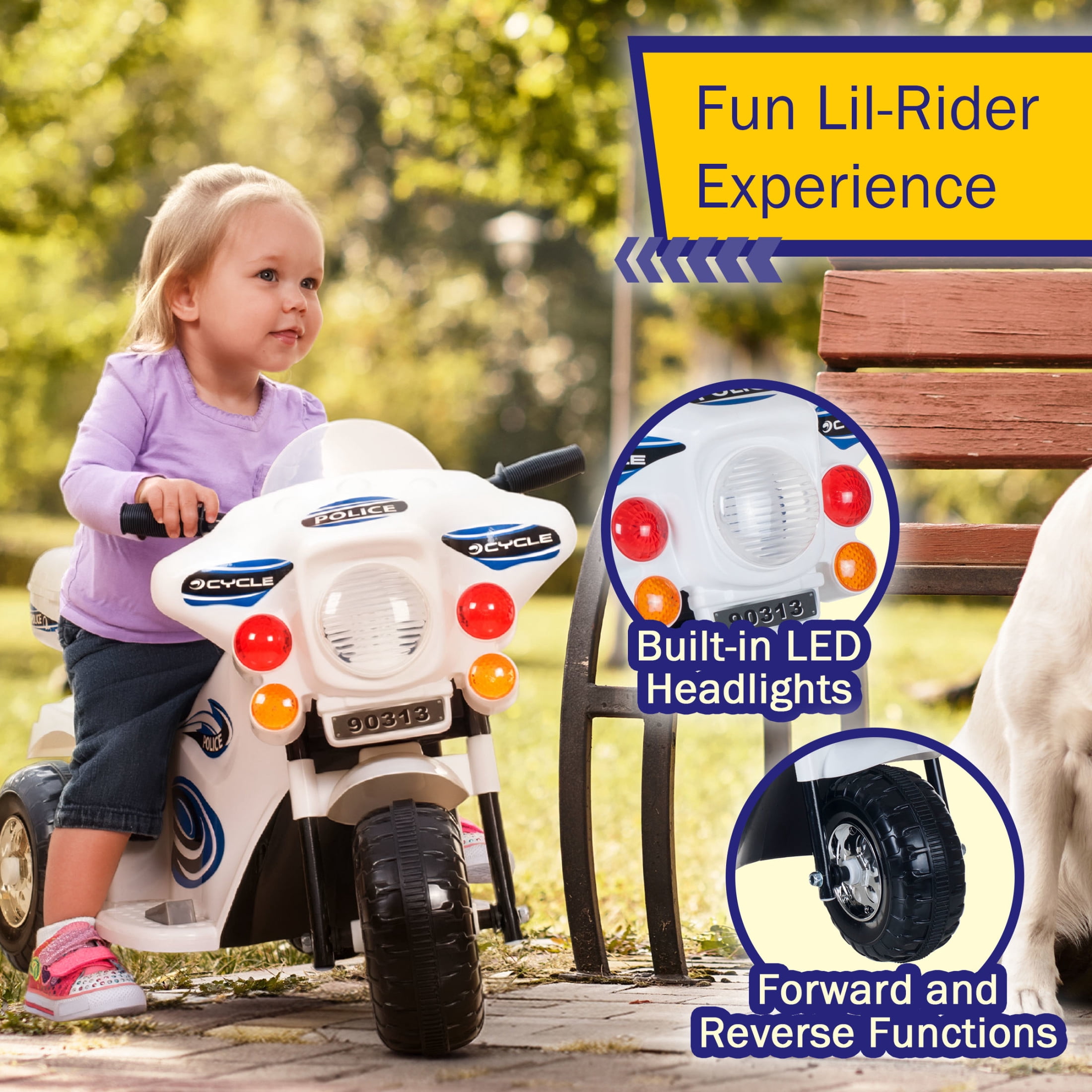 Lil' Rider 3-Wheel Kids Motorcycle with Police Decals - For Ages 3 to 6