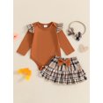 thumbnail image 4 of Baby Toddler Girls 3-piece Outfit, 0 3 6 12 18 Months Long Sleeve Romper with Plaid Skirt Bowknot Headband Fall Outfit, 4 of 9