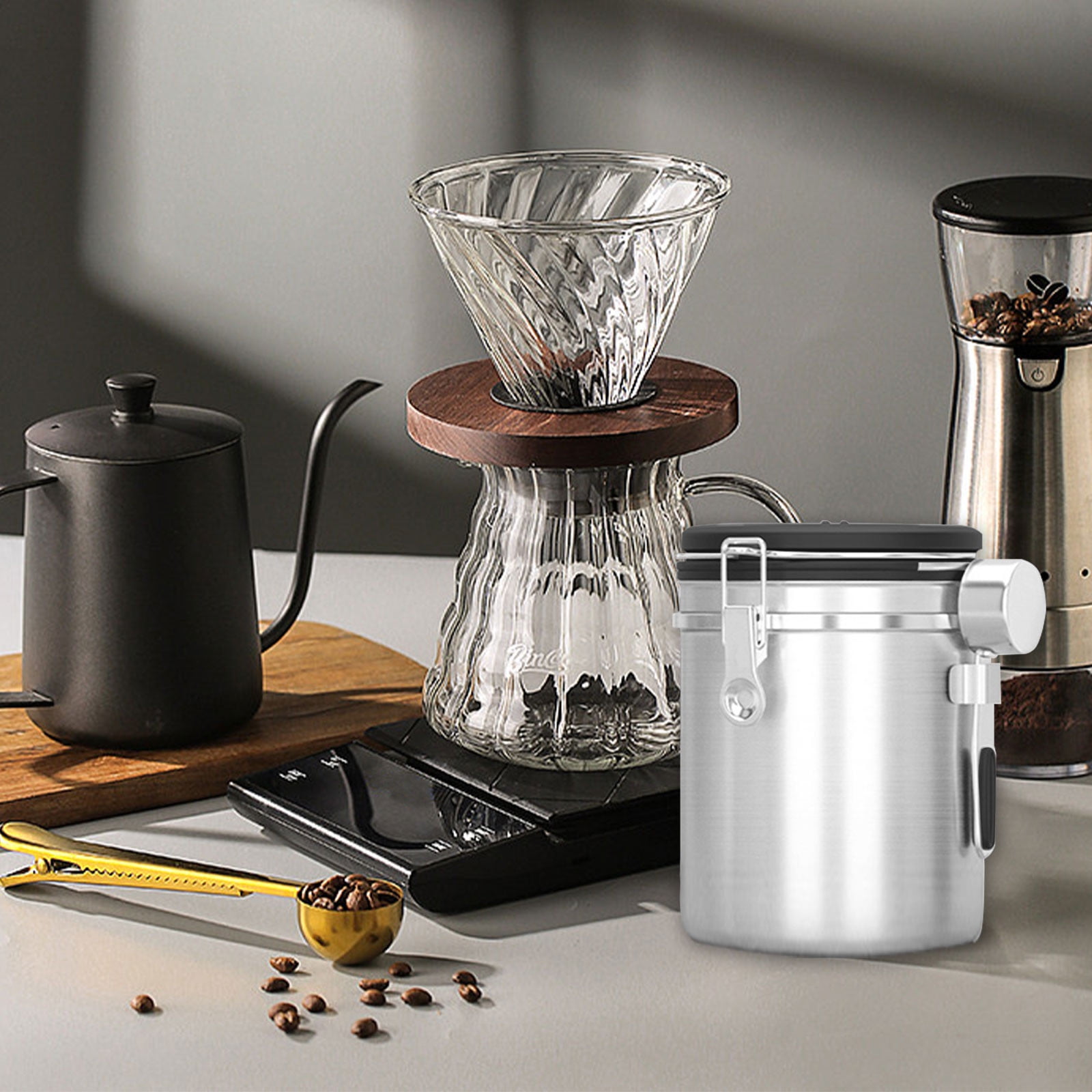 TACILIP Kitchen Organization, Coffee Canister, Airtight Stainless Steel Kitchen Food Storage Container With Date And Scoop For Grounds Coffee,Beans, Tea, Flour, Cereal, Sugar(1.8L), Room Storage