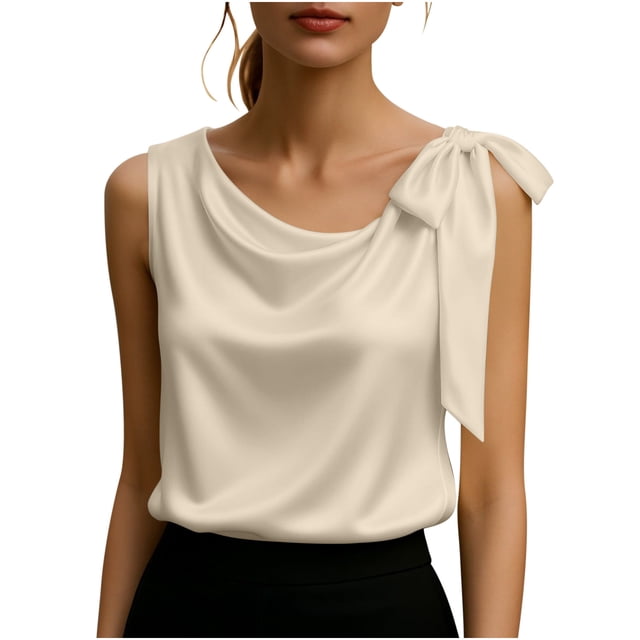 Tops Casuales sin Mangas para las Mujeres Elegante Satén Encaje Blusa, Tanque de Verano de Color Sólido para el Uso Diario