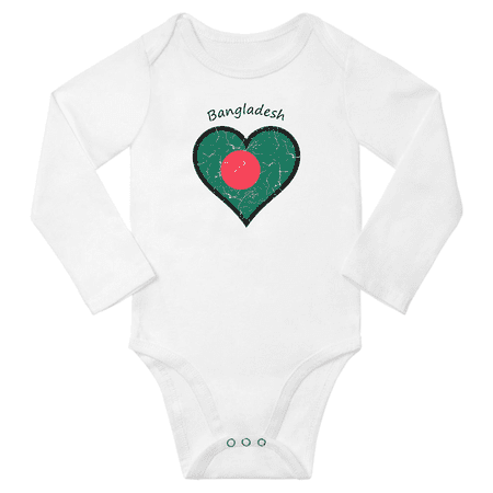 

Bangladesh Flag Heart Love Baby Long Sleeve Clothing Bodysuits (White 24 Months)
