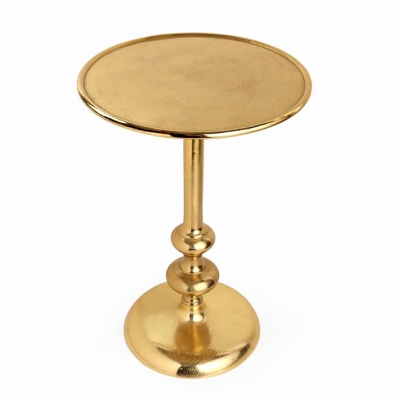 Gold Round Side Table 15x21, Metal Pedestal Drink Table for Living Room