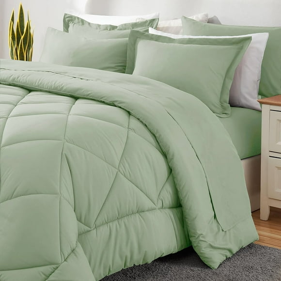 Sleepdown 7-Piece Queen Bed in a Bag, Sage Bedding Set with Comforter Sets Queen