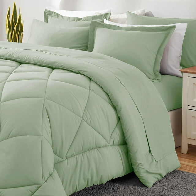Sleepdown 7-Piece Queen Bed in a Bag, Sage Bedding Set with Comforter Sets Queen