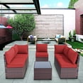 thumbnail image 6 of Gotland 6 Pieces Patio Conversation Set Outdoor Sectional Sofa Set PE Rattan Sectional sofa Set (red), 6 of 7
