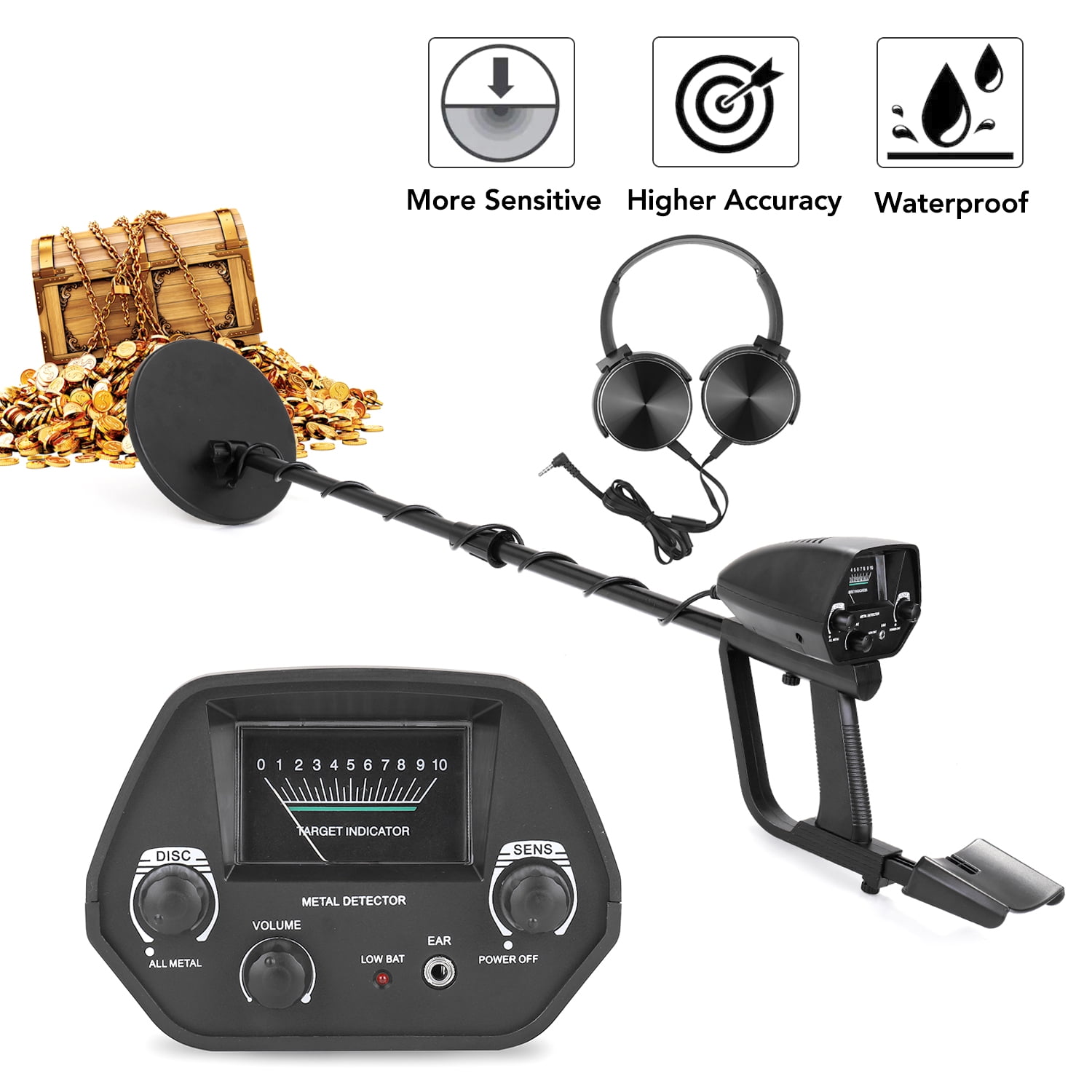 6.77 Inch Adjustable Handheld Metal Detector Gold Hunter Treasures Seeking Tool with Waterproof Search Coil,Audio LCD Detection Indication,7V-9V MATHOWAL Metal Detector for kids