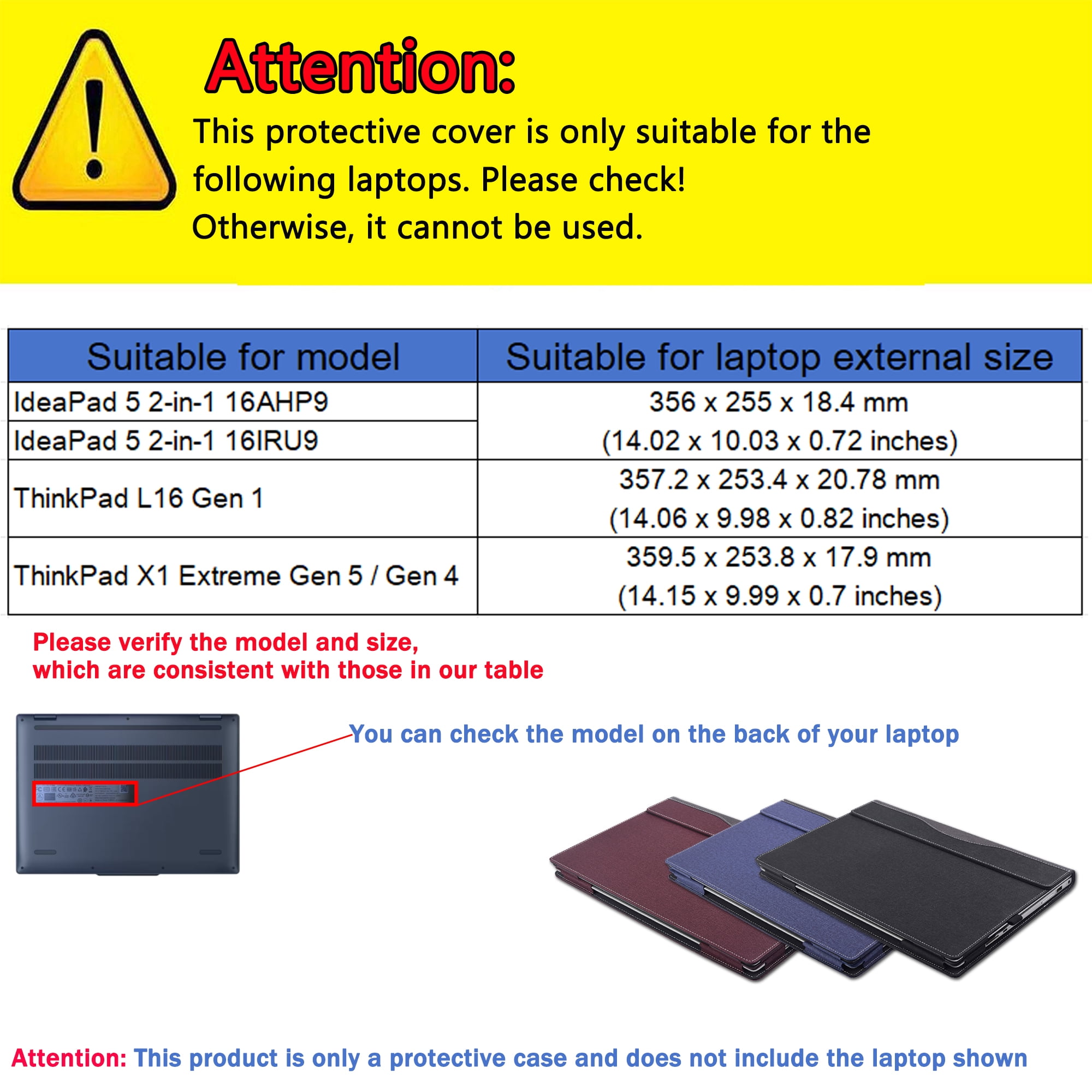 Laptop Case Cover for 16 inch Lenovo IdeaPad 5 2-in-1 16AHP9 16IRU9 & ThinkPad L16 Gen1 &ThinkPad X1 Extreme Gen5 Gen4,Detachable PU leather Notebook PC Sleeve Protective Bag with Pen Holder