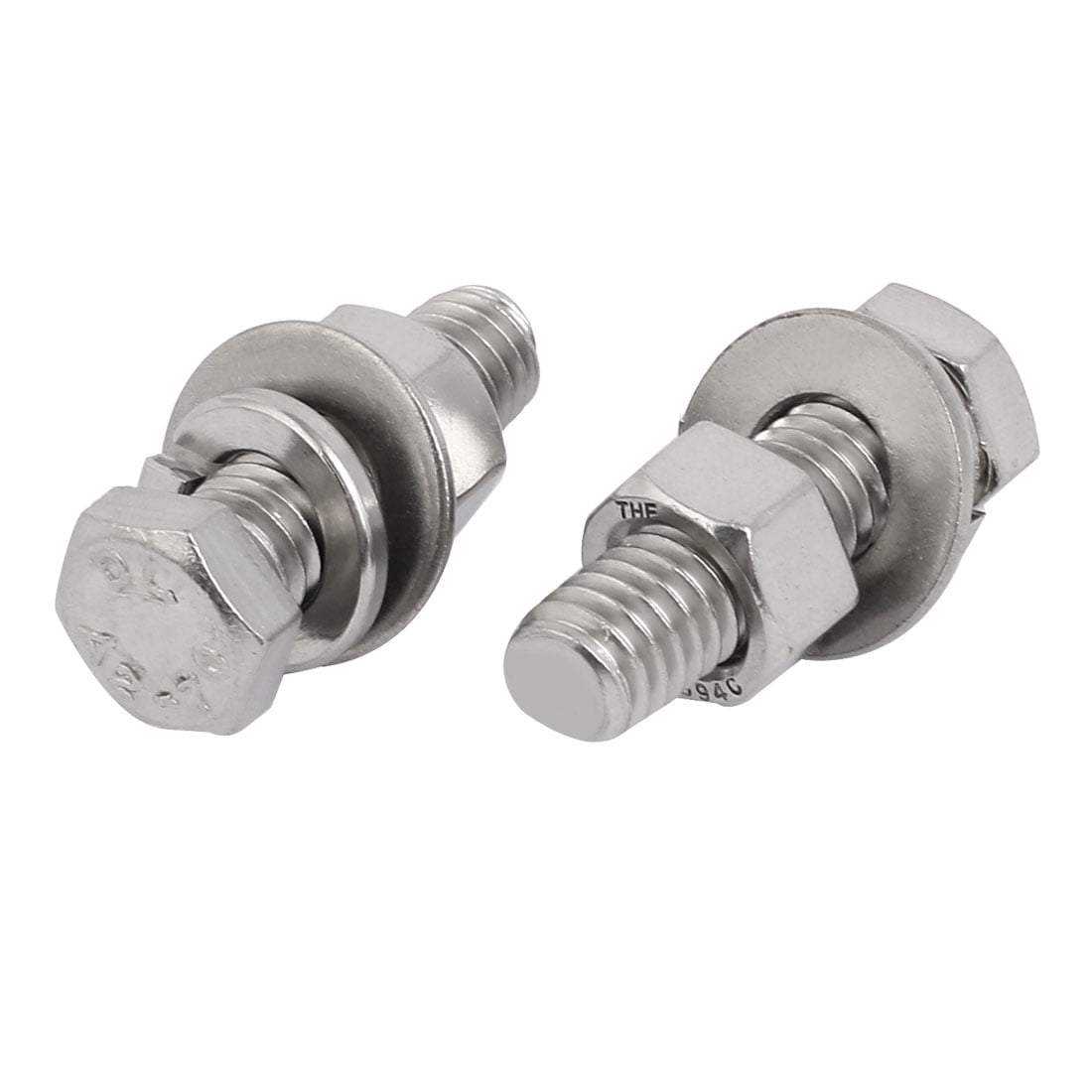 Unique Bargains 2set 304 Stainless Steel 38 16 Thread 1 12 Length Hex Bolt Kit W Washer Nut
