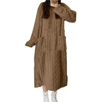 zbxnLI Womens Fleece Nightgowns Sherpa Pajama Dress Long Sleeve Winter Night Dress Loungewear with Pockets