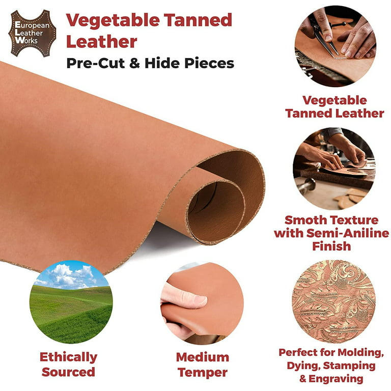  ELW 5-6 oz (2-2.4mm) Thickness Weight Pre-Cut 4-6 SQ FT Vegetable  Tanned Leather Cowhide Grade AB Full Grain Leather for Tooling, Carving,  Engraving, Molding, Embossing, Stamping, & Dyeing