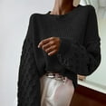 thumbnail image 2 of VISALY Pullover Crewneck Sweatshirt Crochet Sweaters Fall Fashion Pullover Sweaters Long Sleeve Cable Knit Sweater Casual Chunky Tops Women Pullover Sweaters Sweatshirts Comfy Sweaters Black One Size, 2 of 4