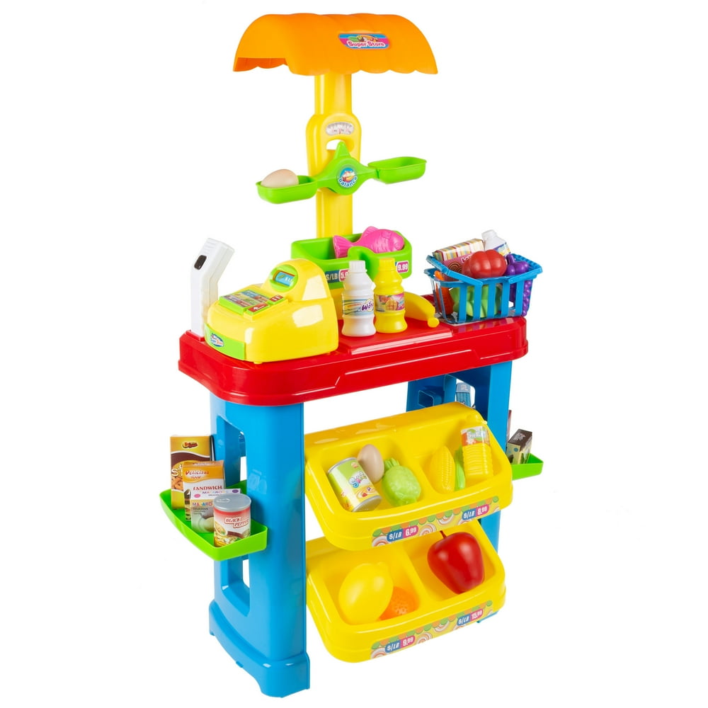 Kids Grocery Store Selling Stand Supermarket Playset by Hey! Play
