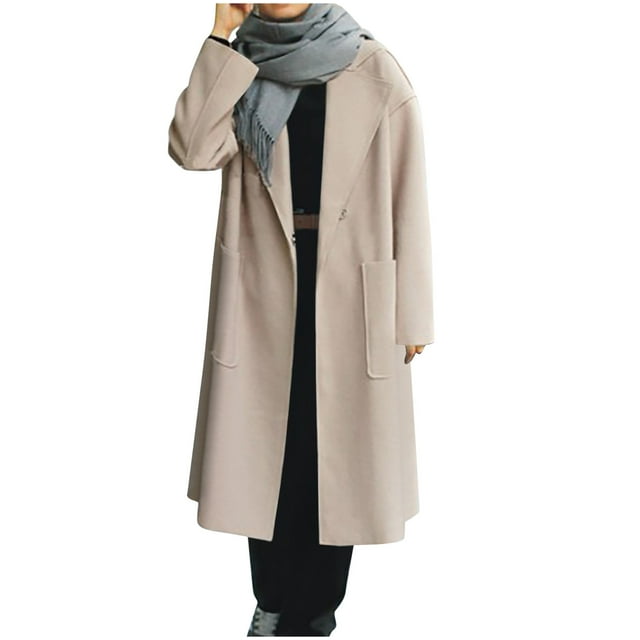Bowake Manteau Long Trench pour Femmes Col à Revers Ouvert Veste Décontractée Ample Hiver Automne avec Poches