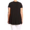 thumbnail image 2 of Women Plus Size Solid Long Body Crossed Neckline Tunic Knit Top Tee Black XL B508, 2 of 3