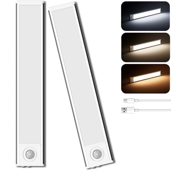 GUPUP Under Cabinet Light, 34 LED Motion Sensor Light, Dimmable Rechargeable Closet Lighting Kit with Magnetic for Kitchen Wardrobe Stairs, 2 Pack