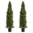 thumbnail image 4 of Artificial Topiary Cedar Trees, Set of 2 Faux Pine Shrubs 60-inch Tall, Realistic Fake Silk Plants for Easy Indoor Outdoor Decor - Porch, Patio, Garden, Balcony, Yard, Office, 4 of 11