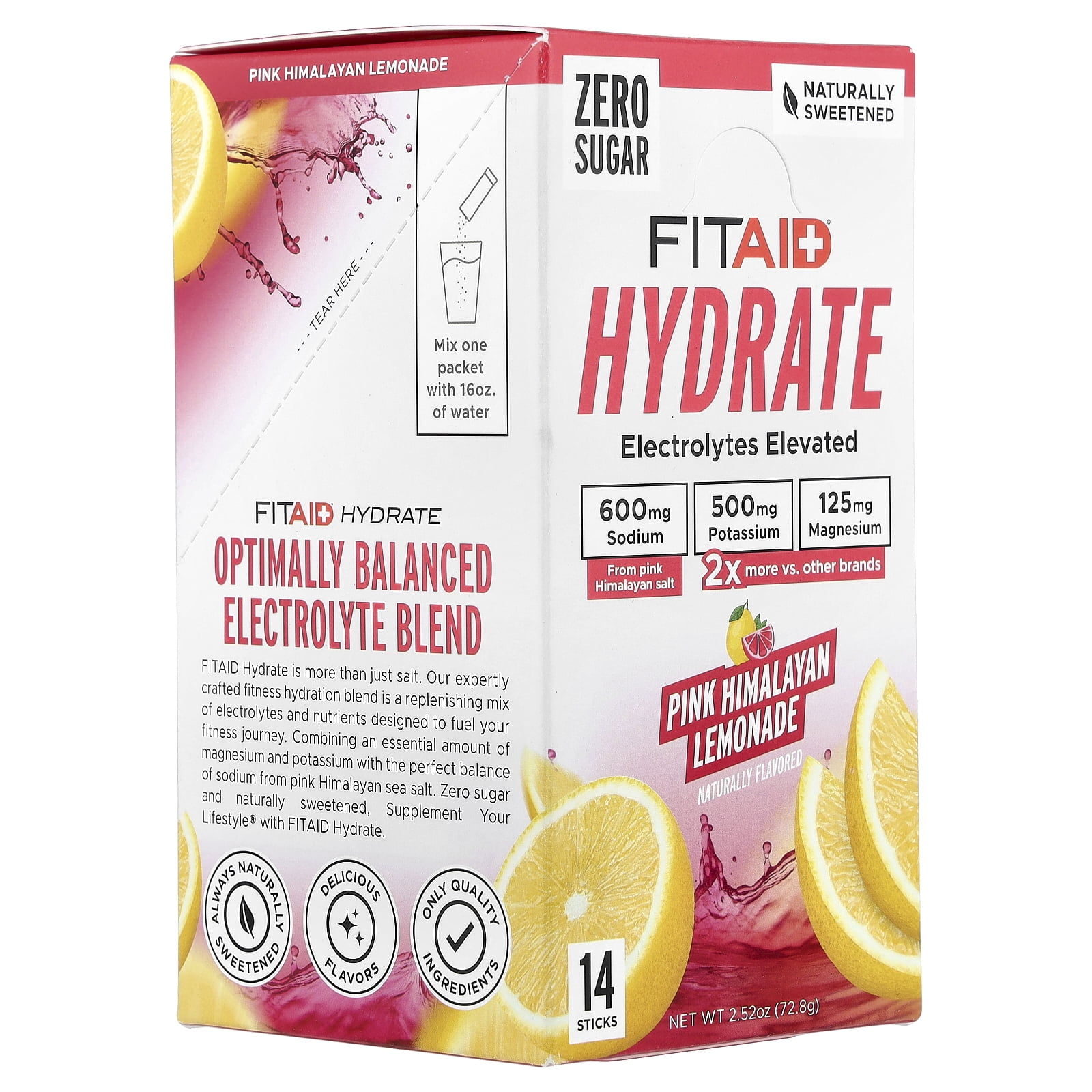 FITAID Hydrate, Pink Himalayan Lemonade, 14 Sticks, 0.18 oz (5.2 g) Each