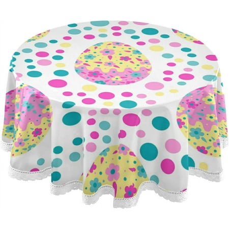 SKYSONIC Easter Round Tablecloth 60In,Easter Cute Eggs Round Table Cloth Water Resistant Spill Proof Large Table Cover for Family Gathering Dinner, Hotel, BBQ