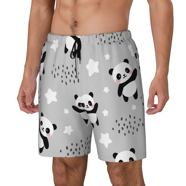 Balery Pandas Bañador para hombre, shorts de playa de secado rápido con entrepierna y forro de compresión-Medium