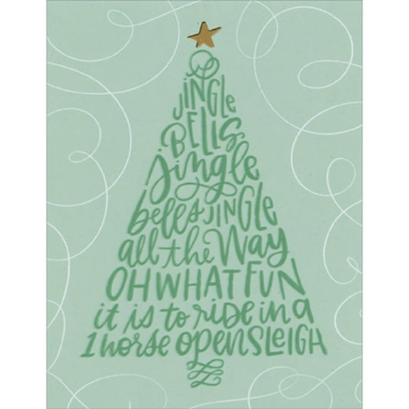 Madison Park Greetings Jingle Bells: Green Lyrics in Tree Shape Calligram Box of 10 Christmas Cards