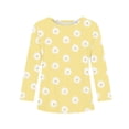 thumbnail image 5 of Abcomgle Girls Shirts Long Sleeve 10-12 Crewneck Fall T Shirts for Girls Casual Basic Top for Girls Cotton Daisy Flower Print Girls Blouses 9-10 Years,Earthy Yellow, 5 of 6