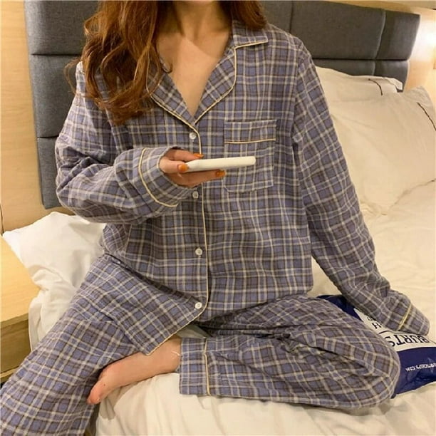 Pijamas navideños a cuadros para mujer, ropa de dormir coreana, Pijamas de otoño, ropa bonita, Conjuntos de pantalones de 2 piezas, ropa de descanso, traje de Pj