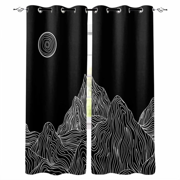 Mountain Line Blackout Curtains 54 Inches Long for Bedroom, Minimalist Abstract Landscape Art Sun Black Thermal Insulated Room Darkening Black Out Window Curtain Panels Grommet Drapes for Living Room