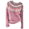 thumbnail image 4 of VISALY Isle Sweater Top Boho Pattern Pullover Sweaters for Women Oversized Sweaters Crew Neck Graphic Tops Cable Knit Lightweight Knit Vintage Basic Sweater Tops Vintage Sweater Pink 3XL, 4 of 4