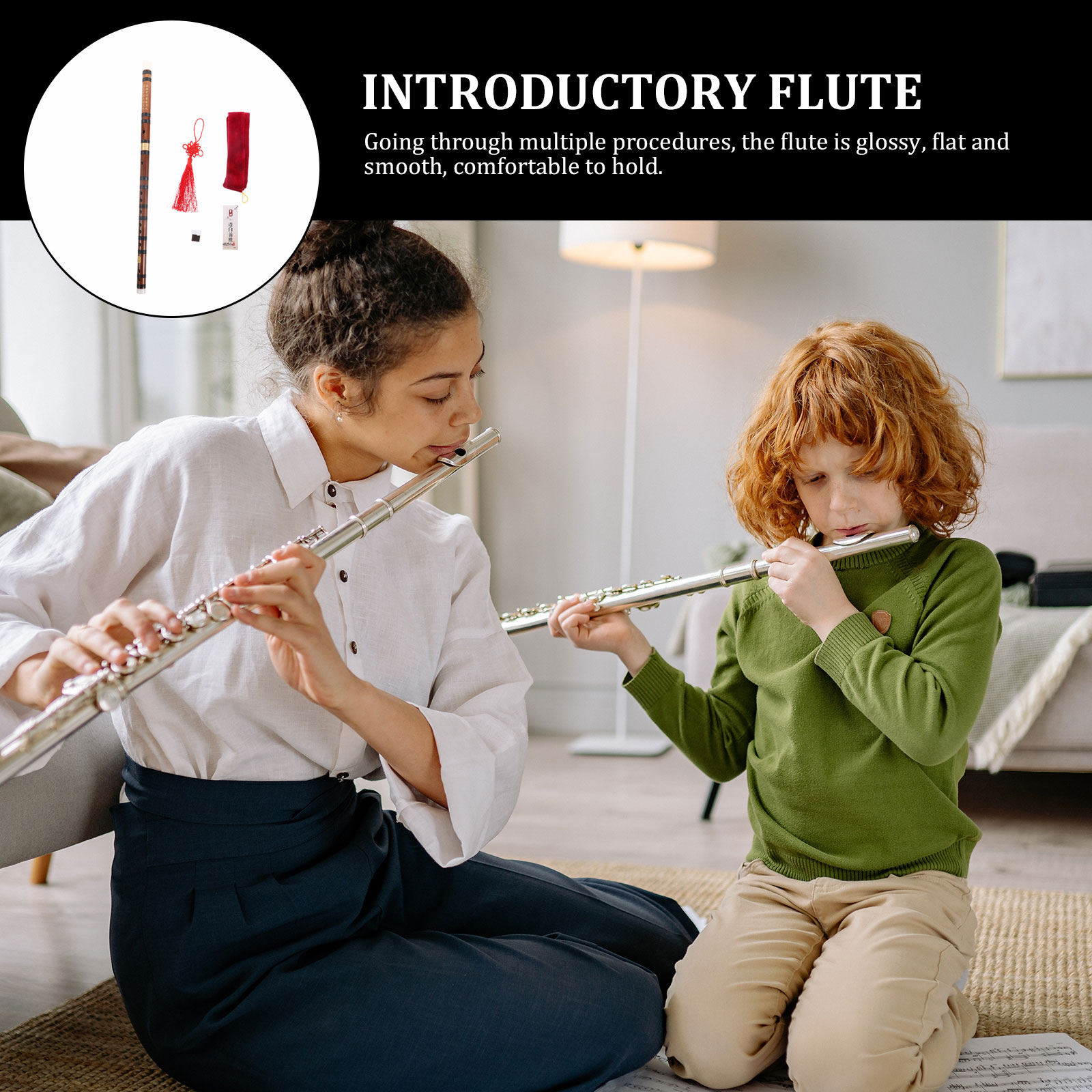 Masteelf 2 Sets  of Chinese Style Bamboo Flute Kids Adults Portable Flute for Beginner D Tone