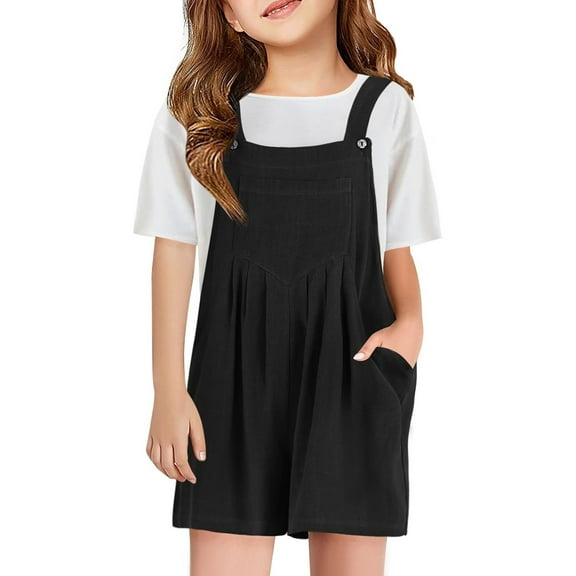 MIASHUI Girls Casual Jumpsuits Spaghetti Strap Sleeveless Romper Overall Shorts with Pockets,Black,4-5 Years