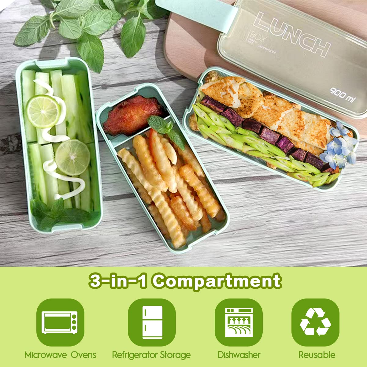 1pc, Lunch Box, With Cutlery Set, 3 Compartments Bento Box, Reusable  Plastic Food Container, Student Office Worker Indoor Outdoor Lunch Box, For  Women