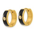 thumbnail image 2 of Auriga Stainless Steel Yellow IP-plated with Black Enamel and CZ 5mm Hoop Earrings for Women, 2 of 6