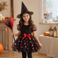 thumbnail image 4 of choiix Witch Tutu Skirt and Hat Set with Broomstick Halloween Costume Outfit with Printed Tulle Skirt and Witch Hat Cosplay Outfit for Party 100, 4 of 6