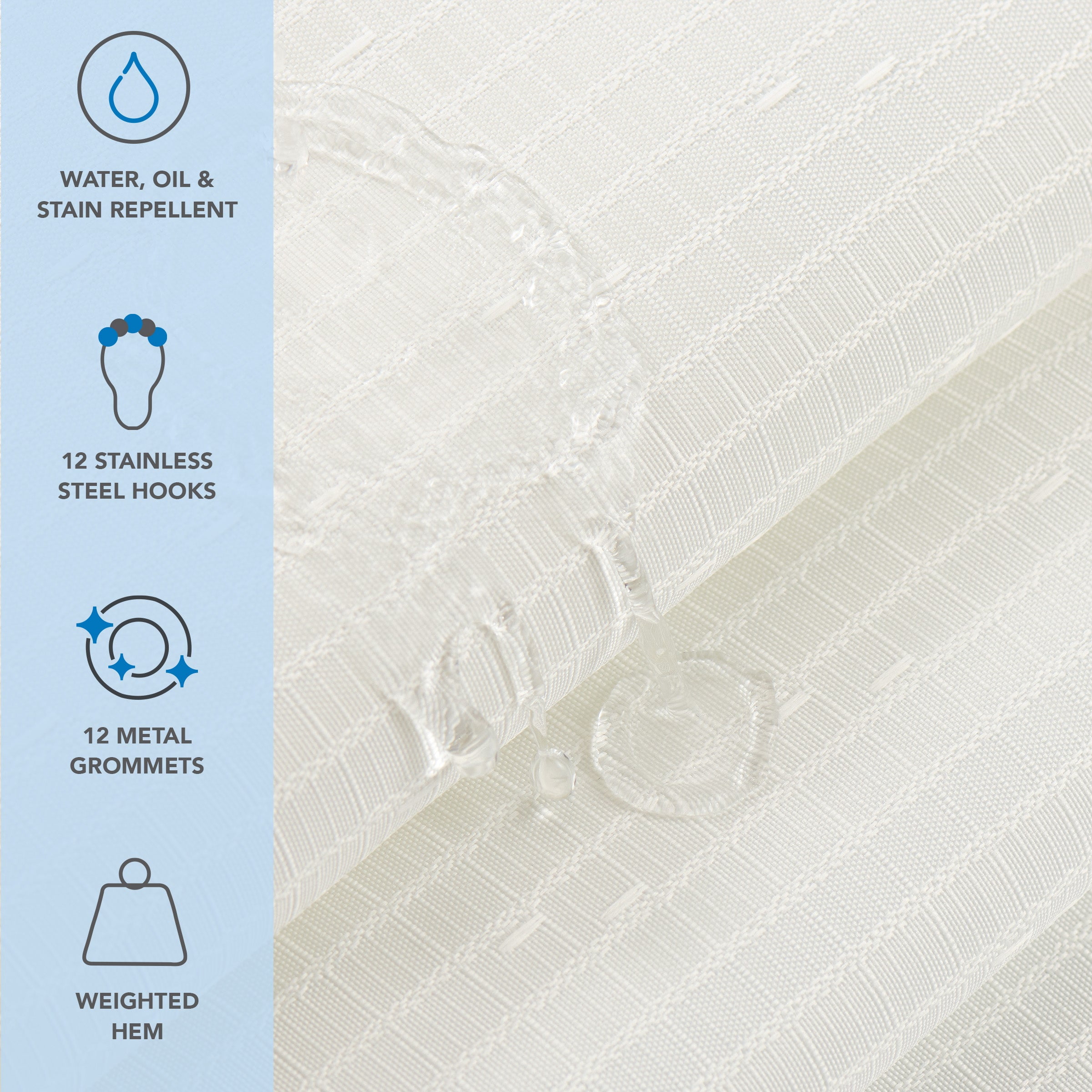 Host & Home Shower Curtain Set (Bulk Case of 12) - 72x72, Raindrop Pattern, Bright White