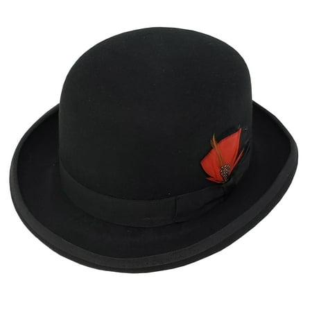 Different Touch 100% Wool Black Felt Derby Bowler with Removable Feather Fedora Hats Size X-Large (Fitted 7 1/2, 23.5
