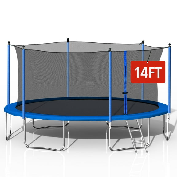 Furnibear 14FT Trampoline with Safety Enclosure Net,Heavy Duty Jumping Mat and Spring Cover Padding with Ladder for Kids and Adults