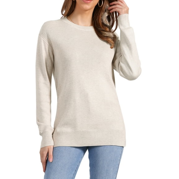 Pullover Sweaters for Women Long Sleeve Crew Neck Knit Sweater Tops Casual Fall Outfit 2025 XS Apricot