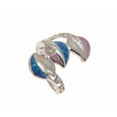 thumbnail image 4 of Blue white pink tricolor inlay synthetic opal ring Hawaiian leaf solid 925 sterling silver size 9, 4 of 5