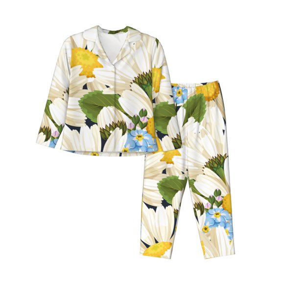 Rateoe Bees Collecting Nectar Pattern Womens Pajamas Set Long Sleeve Sleepwear Button Down Nightwear Soft Cotton Pj Lounge Sets