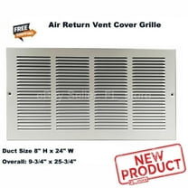 Air Return Grille Vent Cover 8" x 24" DUCT SIZE Steel Wall Ceiling White AC Heat