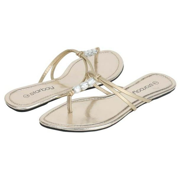 Star Bay - New Women's Beaded Gold Sandals Flats Thong Flip Flop ...