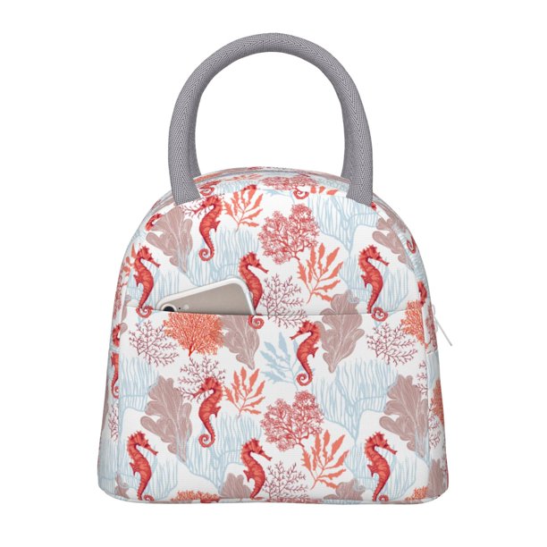 Balery Tropical Corals Seahorse Bolsa de Almuerzo para Mujeres, Caja de Almuerzo, Bolsa de Almuerzo Pequeña Impermeable, Tote de Almuerzo Reutilizable con Gran Capacidad