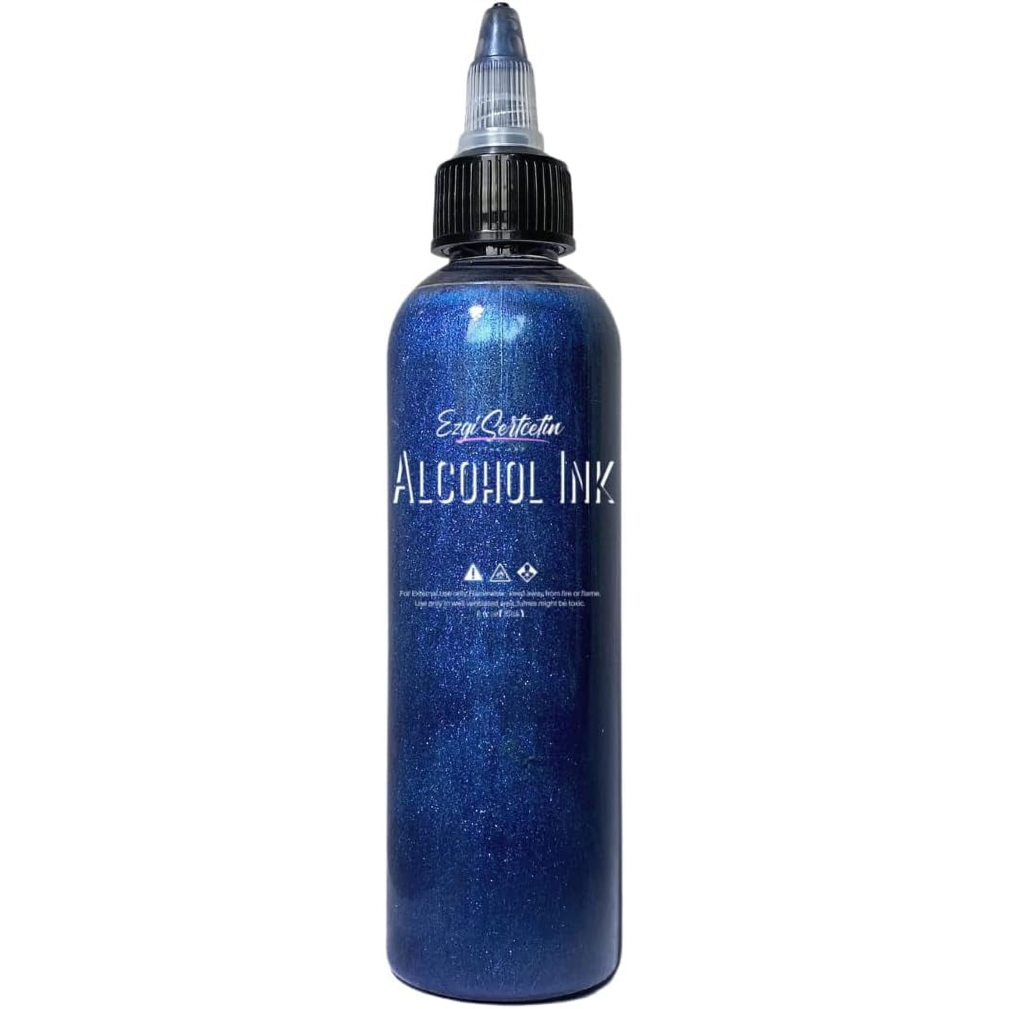 Premium Alcohol Ink|Metallic or Glitter Vibrant|High Saturated Unique Colors|4oz|For Tumblers Coasters Resin Dye Alcohol Ink Paper Yupo Resin Petri Dish|by Ezgi Sertcetin | Metallic Midnight Blue