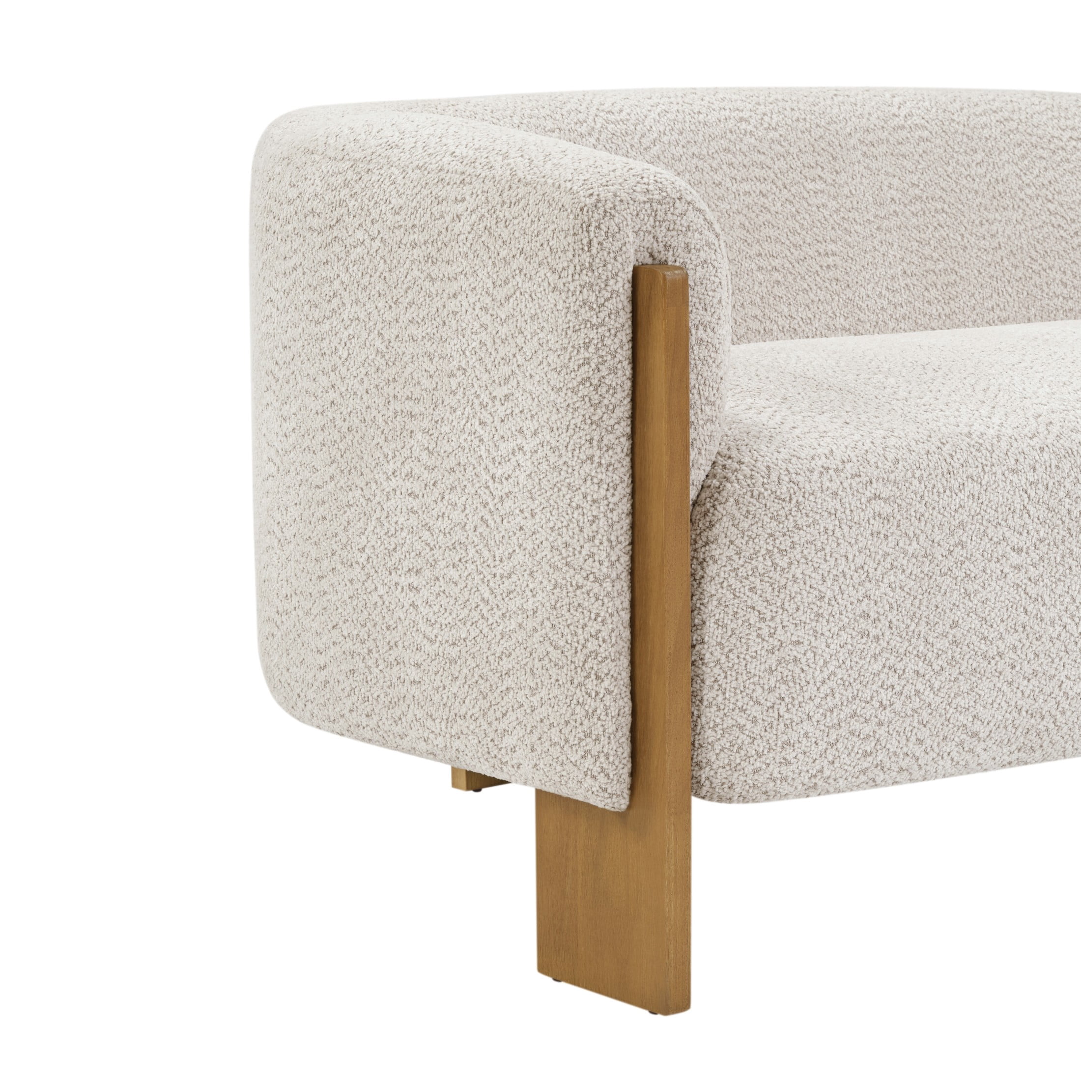 Christopher Knight Home Curved Boucle Loveseat, 2-Seater Sofa with Rubberwood Legs, Foam Cushion, Almond