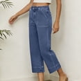 thumbnail image 6 of WERYOUNG Women's Casual Pants Solid Color High Waist Denim Trousers Everyday Wear Loose Fit Wide Leg Cropped Jeans With Pockets Party Night Stylish Comfortable Slacks, 6 of 9